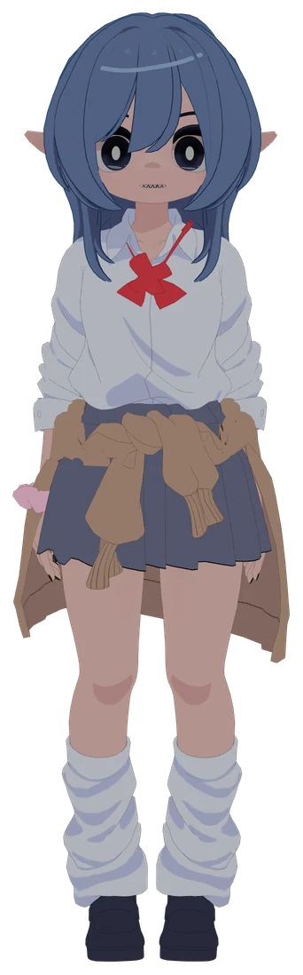 Mizuki in the Cardigan set standing on the rooftop.