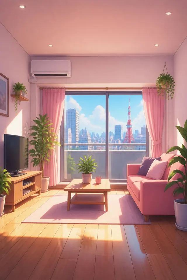 The apartment room by day.